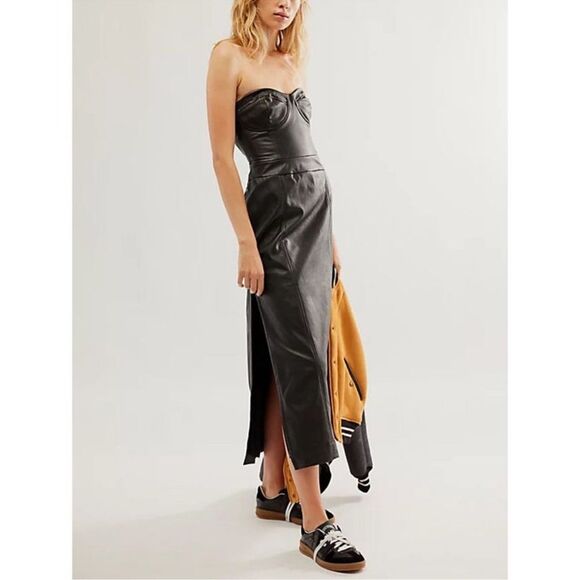 NWT Free People Mira Vegan Leather Midi Dress - Picture 4 of 7